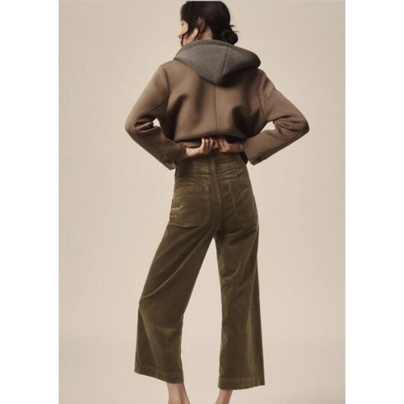 NWT Size 32 -Maeve The Colette Cropped Wide-Leg Corduroy Pants MOSS (NWT US$138) - Picture 2 of 16